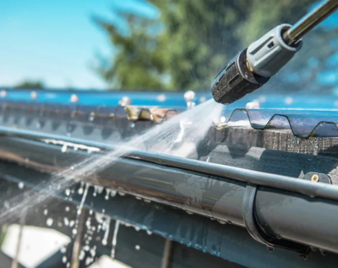 close up cleaning the gutter